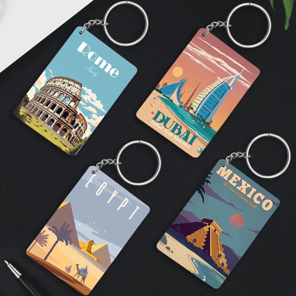 Travel Keychain Set of 4 (Rome, Dubai, Egypt, Mexico)